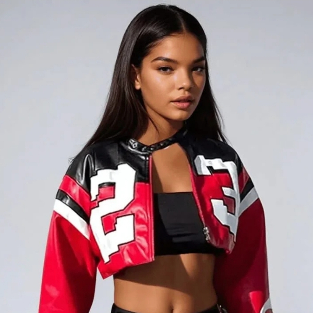 TRENDY RED BLACK NUMBER 23 MOTO CROSS BIKER CROP JACKET